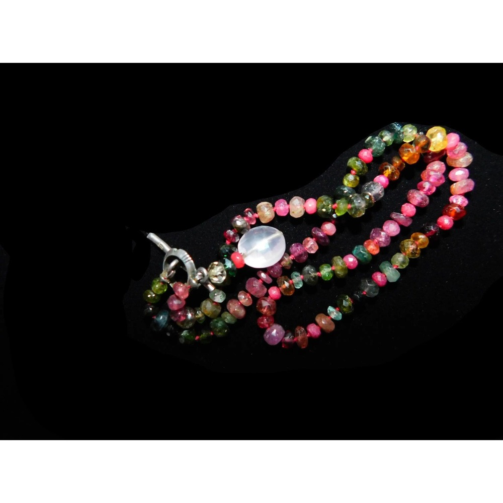 Multi Colored-faceted tourmaline beaded crystal choker, Sterling Clasp
